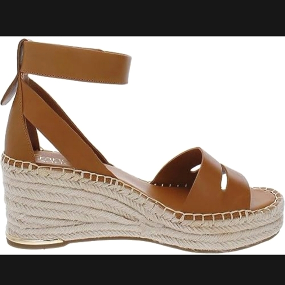 NWT Franco Sarto Callia Genuine Leather Espadrille Wedges in Caramel - Picture 3 of 5